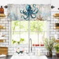 thumbnail image 3 of Teal Turquoise Octopus Valances for Windows Summer Ocean Coastal Marine Life Nautical Rod Pocket Curtain Valance Window Treatment Short Curtains for Kitchen Living Room, 58"x16", 3 of 5