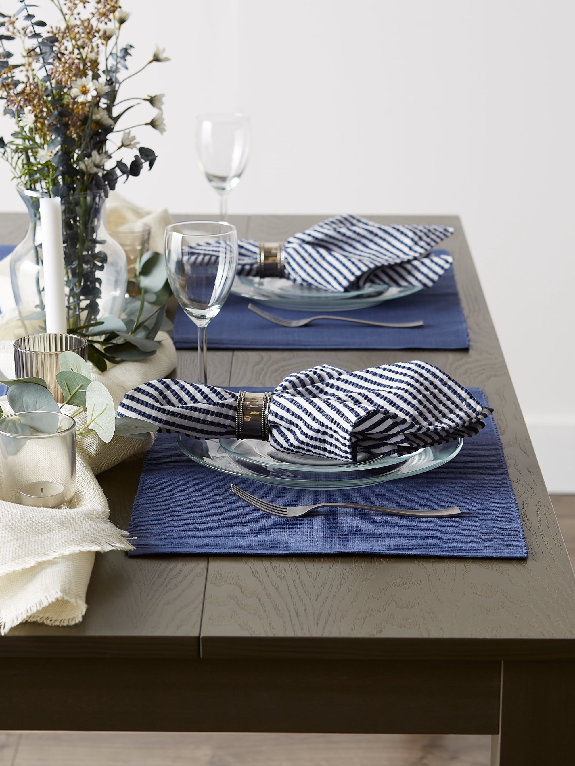 Contemporary Home Living Solid Ribbed Cotton Placemats - 19" - Egyptian Blue - Set of 6