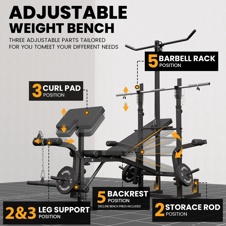 Mikolo 6-in-1 Multi-Function Weight Bench with Lat Pulldown, 800 lbs photo 7