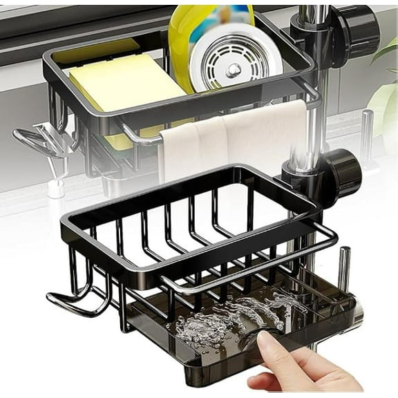Upgrade Kitchen Sink Faucet Organizer, New Multifunction Sponge Holder for Kitchen Sink, Adjustable Holder Over Faucet for 0.7-1.1inch Round Water Pipe