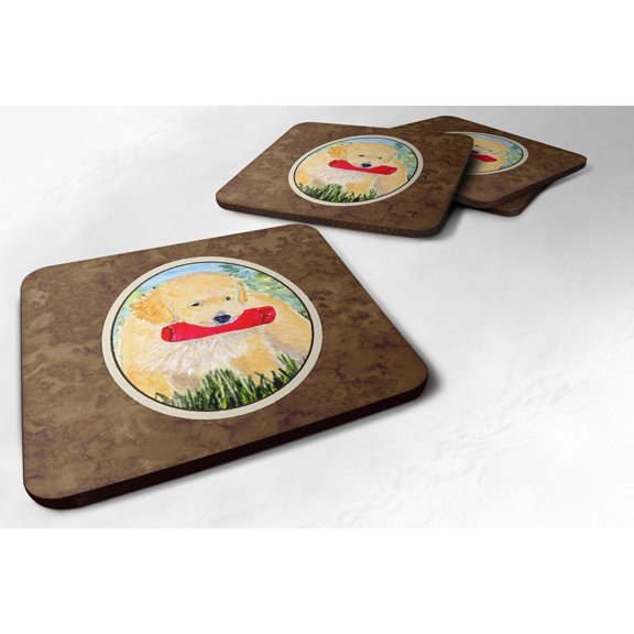 Carolines Treasures SS8858FC Golden Retriever Foam Coaster Set of 4 3 1/2 x 3 1/2 multicolor