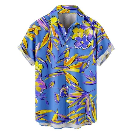 jovati Mens Hawaiian Print Lapel Short Sleeve Shirt | Walmart Canada