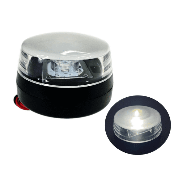 Pactrade Marine Boat Wake Tower LED Anchor All Round Navigation Light Nature White PC Plastic Housing Black 120 Degrees Beam Angle Surface Mount 2NM 10-30VDC 90LM IP:65 2-1/4" Diameter 1-5/8" Height