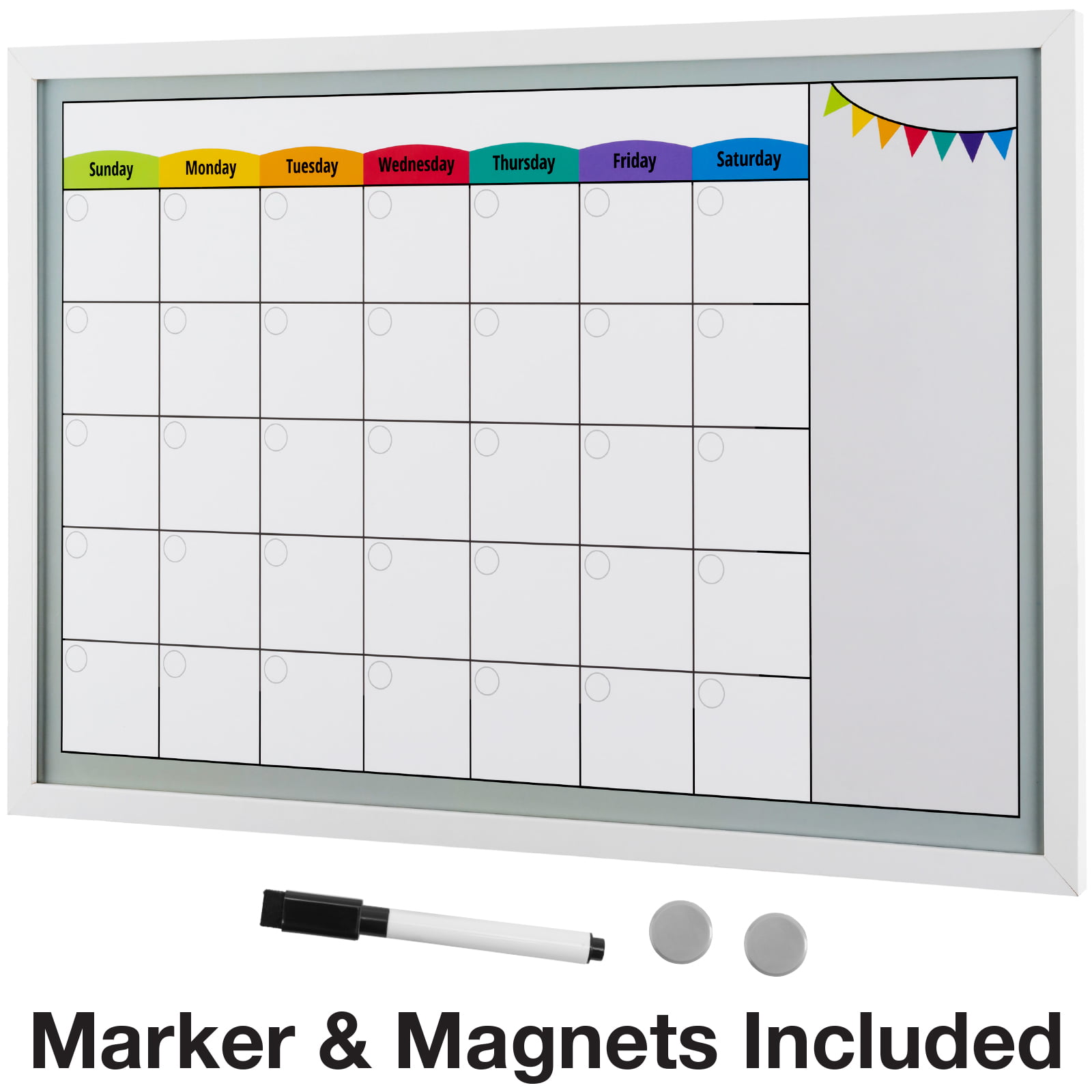Framed Calendar Whiteboard 24x16 with Dry Erase Marker & 2