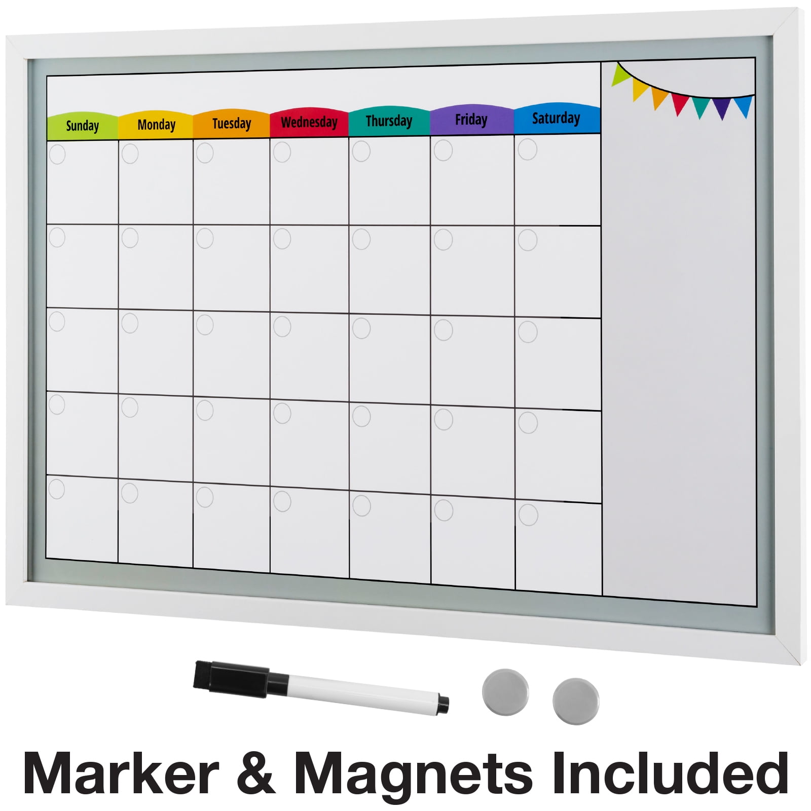 Framed Calendar Whiteboard 24x16 with Dry Erase Marker & 2