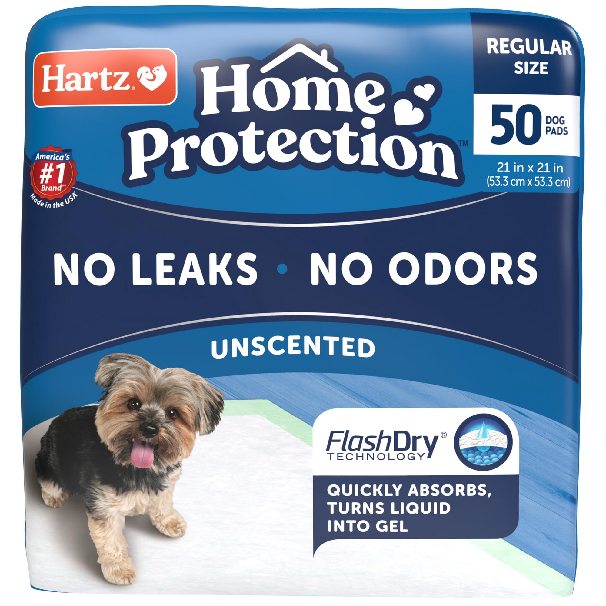 Hartz Home Protection Super Absorbent Odor Eliminating No Leaks Dog Pads, 21 in x 21 in, 50ct