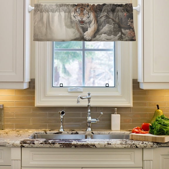 Tiger Mountain Trees Curtain Valances Farmhouse Design Window Treatment Decor Blackout Rod Pocket for Windows Living Room Kitchen 54" x 18"