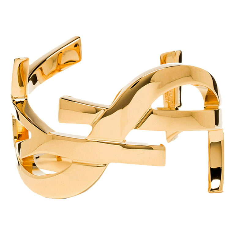 Saint Laurent Cassandre YSL Monogram Gold Brass Cuff Bracelet