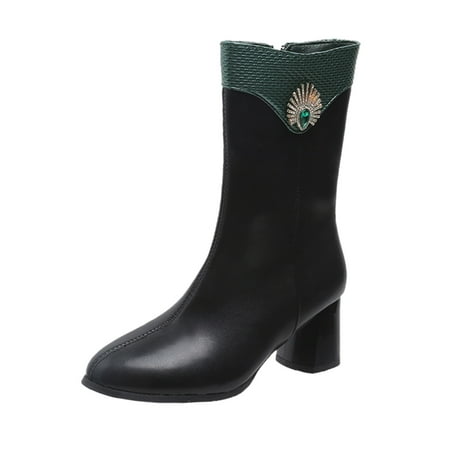 

fvwitlyh Boots for Womens Wide Calf Riding Boots Size 10 Ladies Fashion Color Matching Leather Plush Womens Size 11 Rain Boots Wide Calf