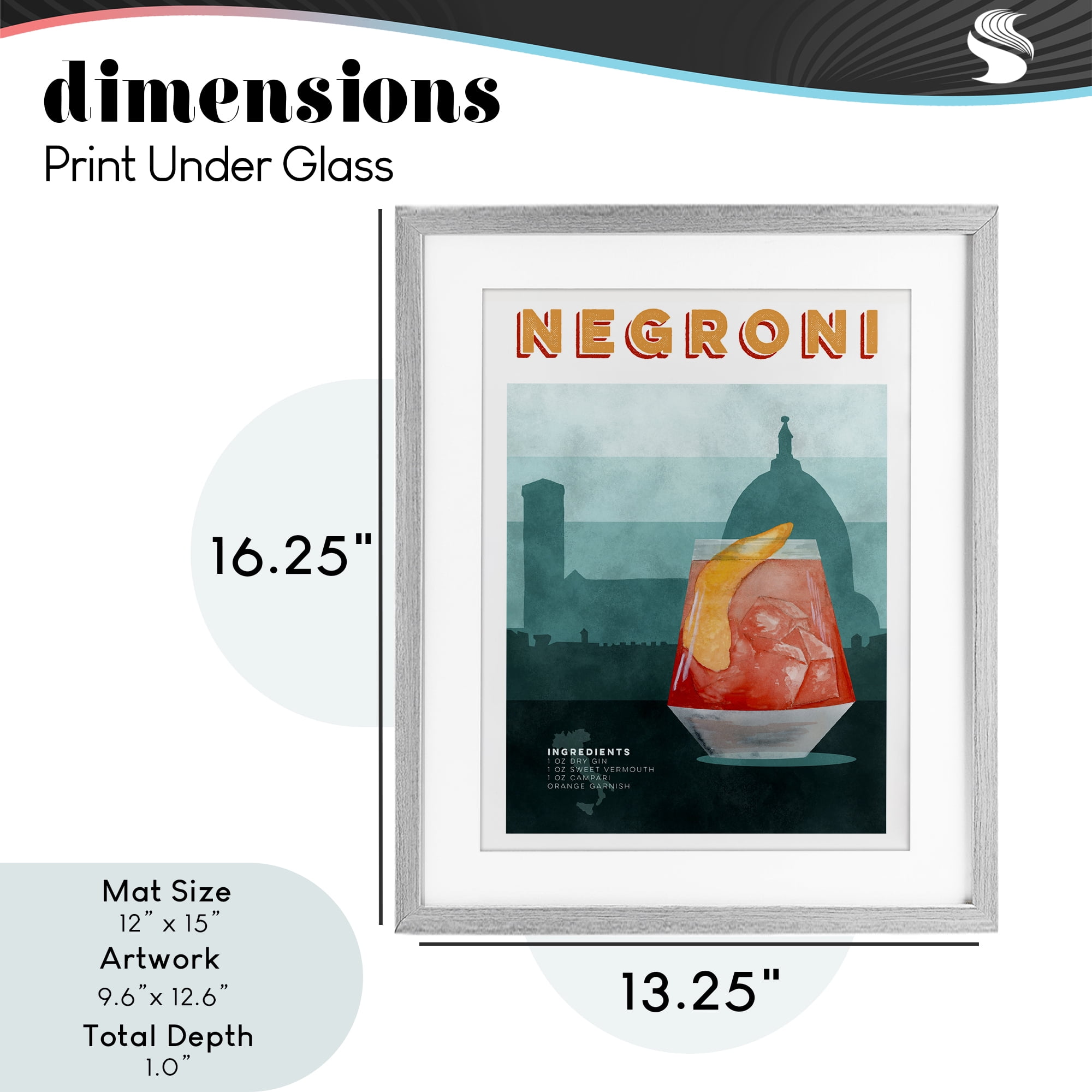 Retro Negroni & Architecture Gray Framed Print Under Glass, design by Brett Blumenthal