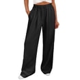 thumbnail image 3 of Women's Soft Nylon Spandex Stretch Trousers, Elastic Waist Straight Leg Long Pants with Functional Pockets, Tummy Control Slimming Fit, Casual Daily Wear, Work & Weekend | TruHer,Black L, 3 of 9