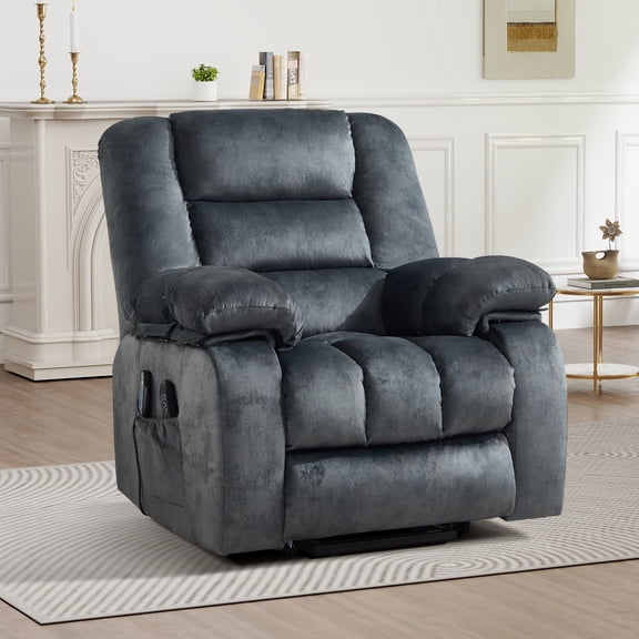 Ebello Large Power Lift Dual Motor Recliner Chair for Elderly, Fabric with Heat & Massage, Adjustable Headrest & Cup Holders for Living Room, Gray