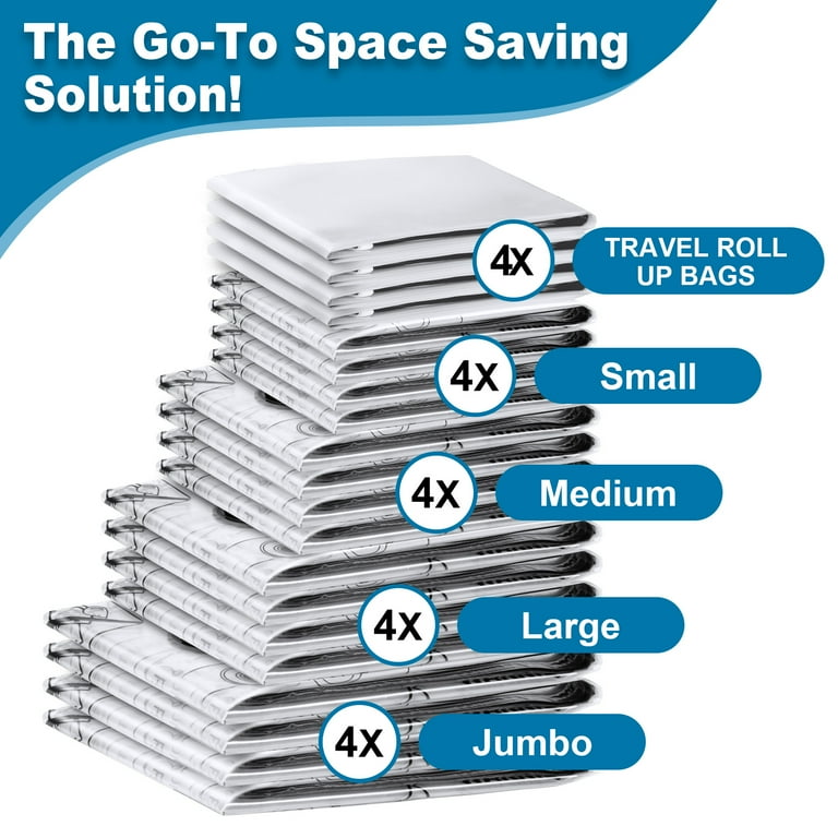 20 Pack Vacuum Storage Bags Space Saver Bags (4 Jumbo/4 Large/4 Medium/4 Small/4 Roll) Compression for Comforters and Blankets Sealer Clothes Storage