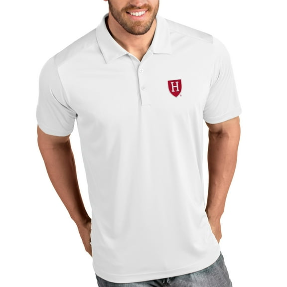 Men's Antigua White Harvard Crimson Tribute Polo