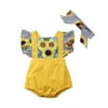 Newborn Toddler Baby Girls Summer Sunflower Romper Bodysuit Headband Brace Outfits Clothes