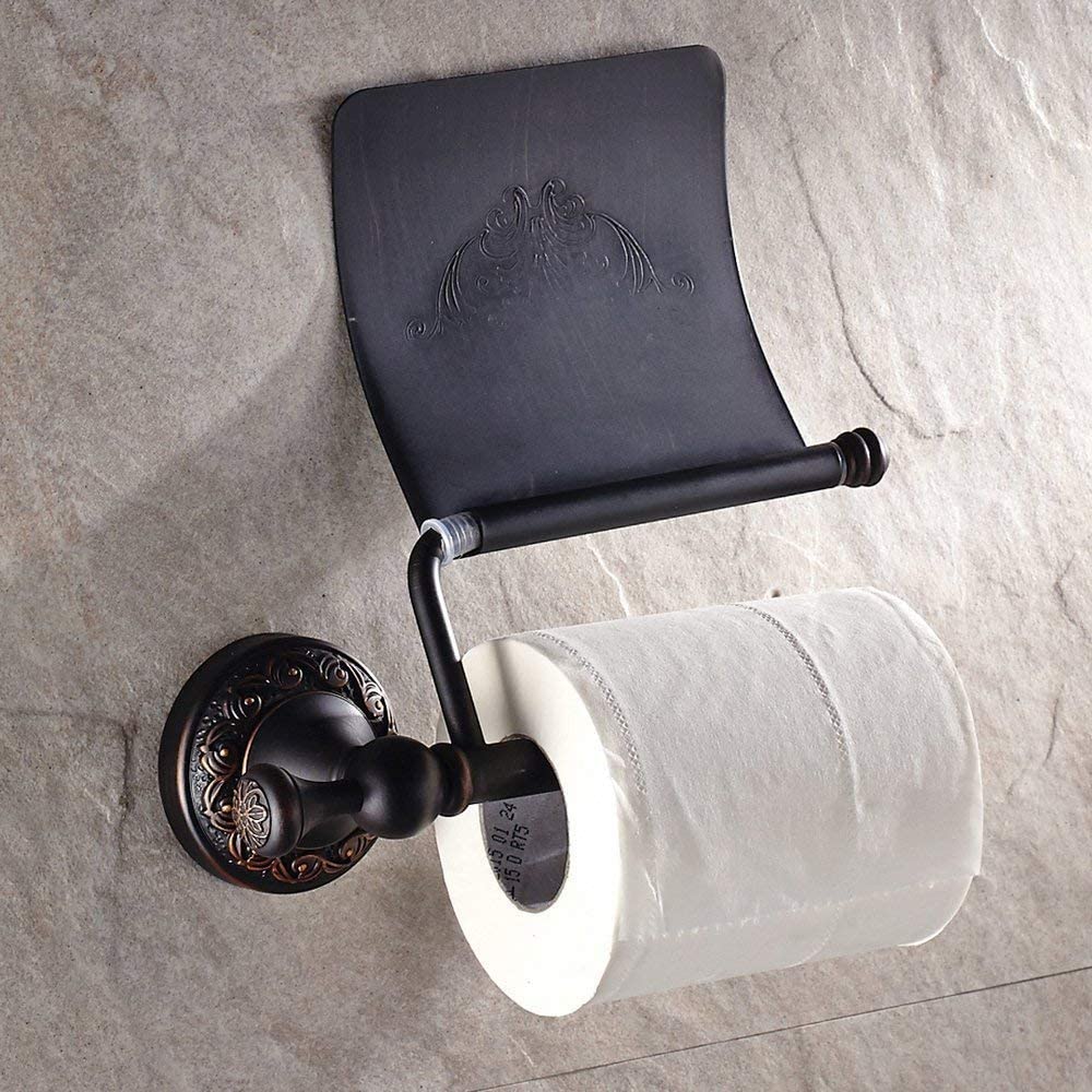 Oil Rubbed Bronze Towel Hooks and Toilet Paper Holder Set Retro Brass Coat Hook Tissue Roll Holder for Bathroom