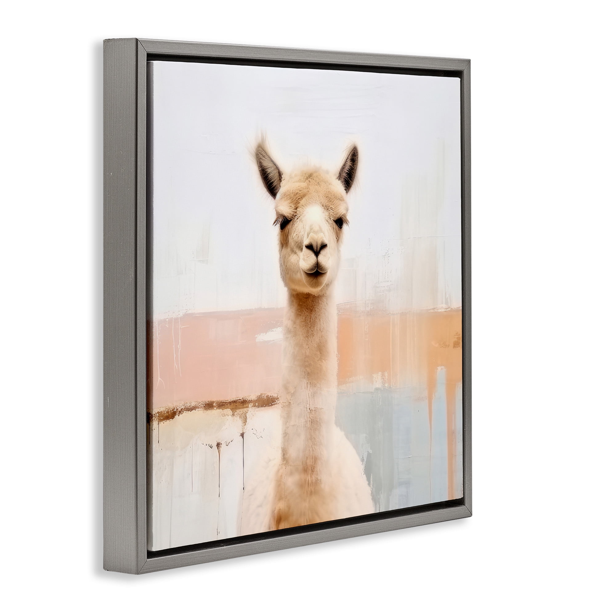 Stupell Industries Rustic Llama Portrait Animals & Insects Painting Gray Floater Framed Canvas Art Print Wall Art, 25 x 25