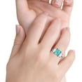 thumbnail image 6 of Three Stone Radiant Cut Ring Black Tone Paraiba Tourmaline CZ 925 Sterling Silver Size 8, 6 of 7