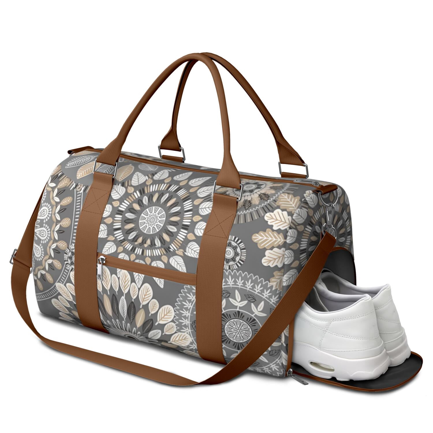 Boho Womens Gym Tote Duffle Bag with Wet Pocket & Shoe Compartment, Floral Checkered Travel Duffel Bag Overnight Weekender Hospital Tote Girls Workout Carry on Bag with Luggage Sleeve