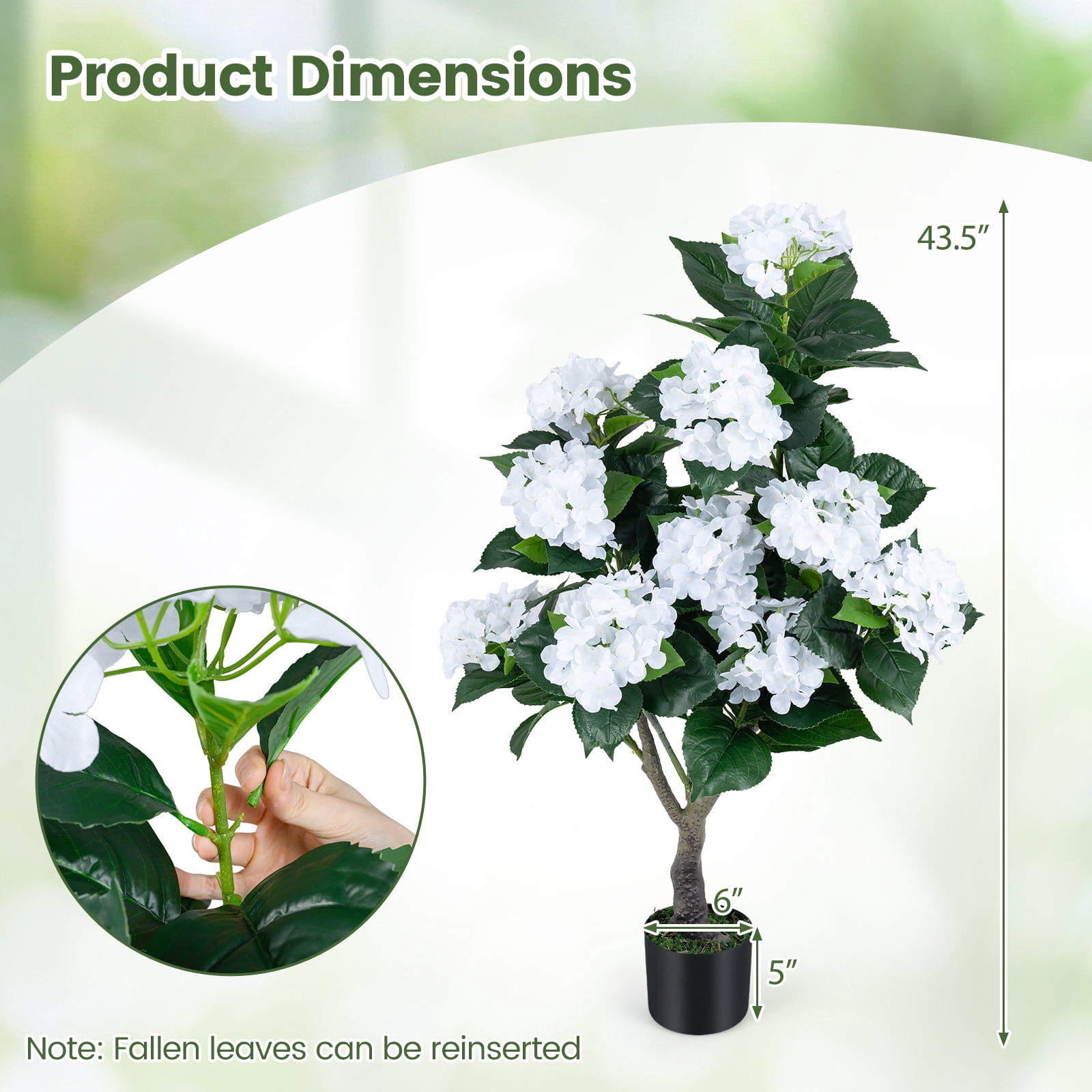 Gymax 2-Pack Artificial Hydrangea Tree 43.5'' Faux Flower Plants w/ 11 Blooms & Realistic Trunk in Cement Pot
