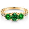 thumbnail image 3 of Gem Stone King 2.40 Ct Oval Green Simulated Emerald 18K Yellow Gold Plated Silver Ring, 3 of 6