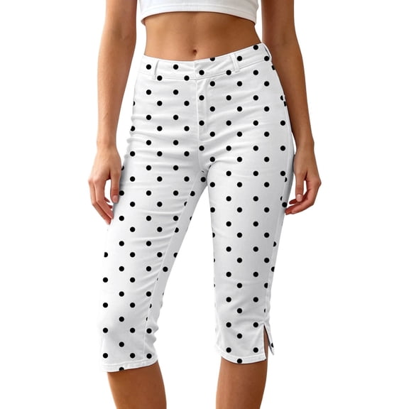 Luvior Women's Casual Capri Leggings Stretchy Knit Mid Calf Pants Comfortable Dailywear White M