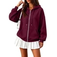 thumbnail image 2 of Stralyhd Full Zip Up Hoodies for Women Fall Winter Long Sleeve Jackets with Pockets Drawstring Comfort Sweatshirt Hooded Outfits Travel Sweatshirt Wine 3XL, 2 of 6