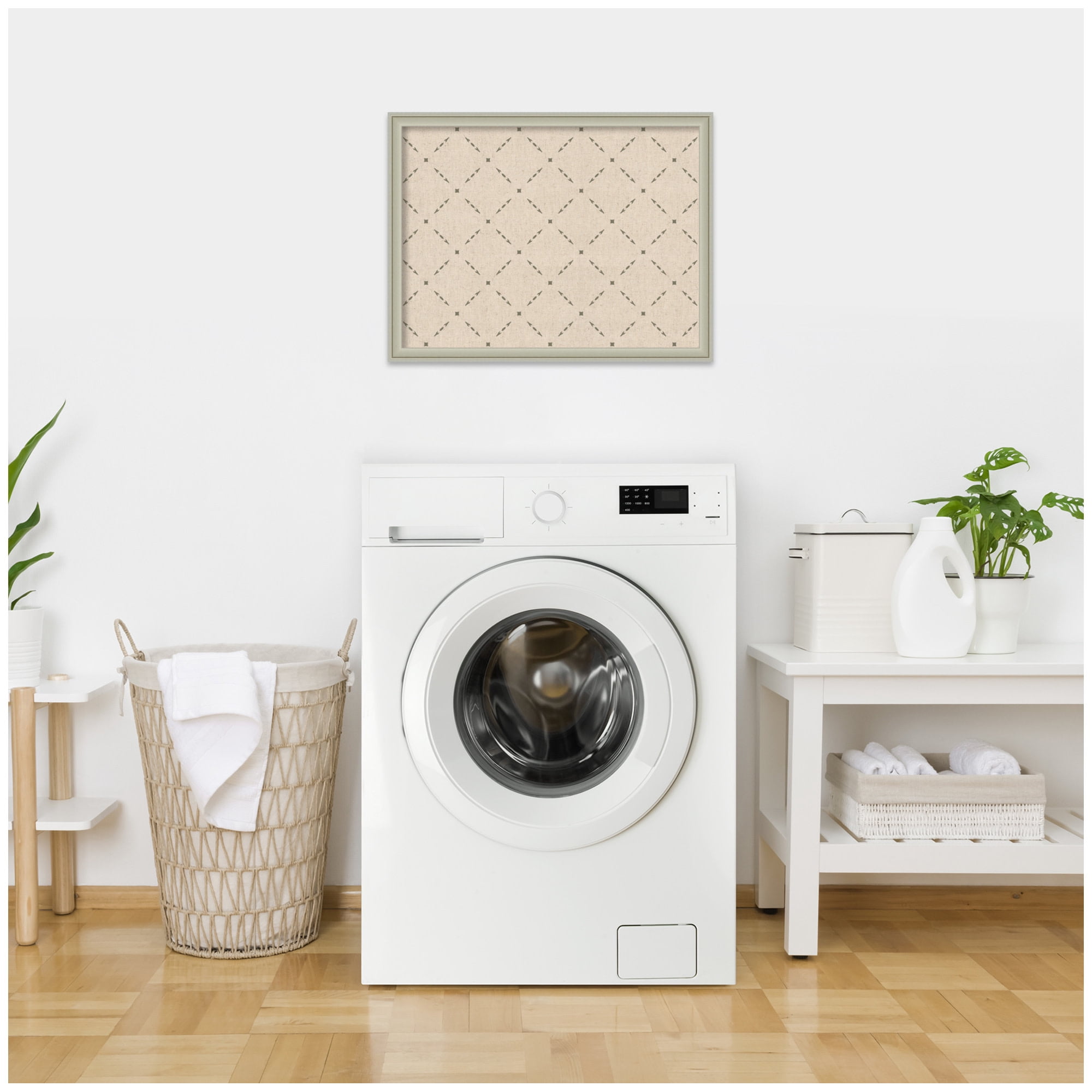 Kate and Laurel Framed Fabric Pinboard 26 x 20, Green Lattice Pattern Printed Linen Classic Bulletin Board for Use as a Vision Board or Wall Organization, Florence Silver Frame