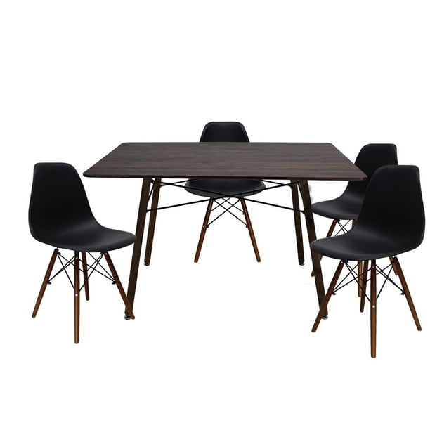 Set Comedor Oslo Melamina 120cm Nogal 4 sillas Negro Mundo In Minimalista