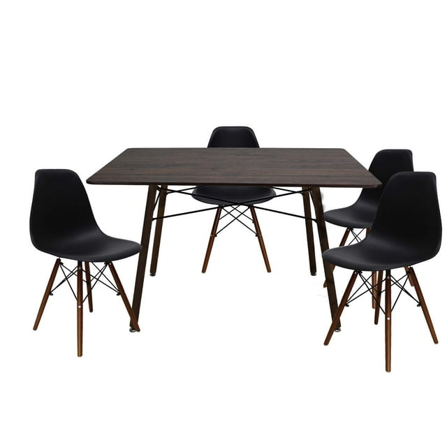 Set Comedor Oslo Melamina 120cm Nogal 4 sillas Negro Mundo In Minimalista