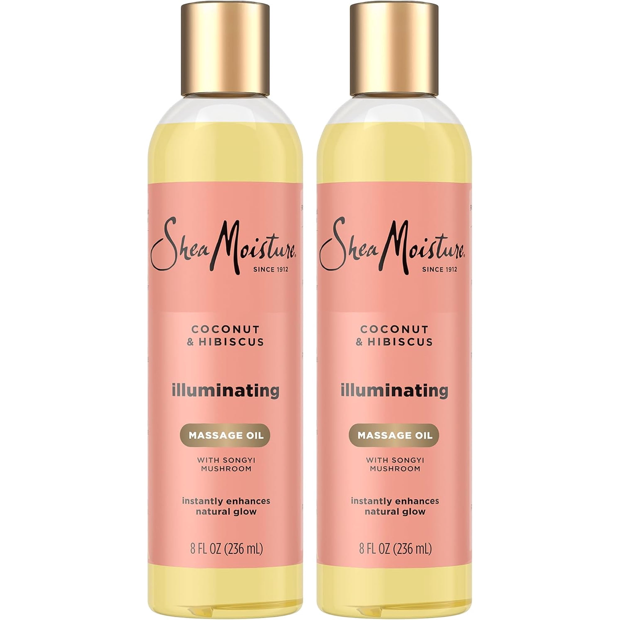 SheaMoisture Massage Oil, Illuminating Coconut & Hibiscus 2-Pack – Glow Up Essentials, 8 Oz Ea | Rich Moisture Body Oil with Fair Trade Shea Butter, Songyi Mushroom & Hydrating Hibiscus | Instantly E