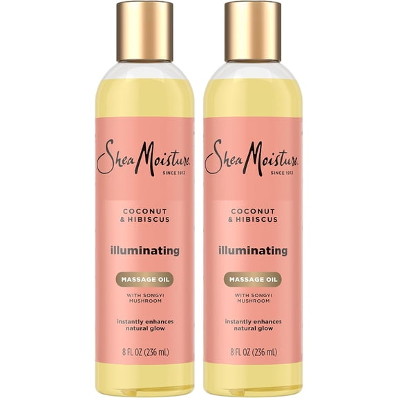 SheaMoisture Massage Oil, Illuminating Coconut & Hibiscus 2-Pack – Glow Up Essentials, 8 Oz Ea | Rich Moisture Body Oil with Fair Trade Shea Butter, Songyi Mushroom & Hydrating Hibiscus | Instantly E