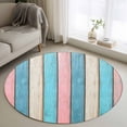 Blue Pink Wooden Grain Round Rug 3.3ft Washable Circle Entryway Rugs ...