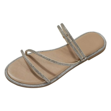 

Women Slippers Fashion Summer New Pattern Rhinestone Decoration Open Toe Comfortable And Non Slip Large Slip On Shoes