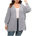 thumbnail image 2 of Sakmal Fall Winter Womens Cardigan Sweaters Open Front Plus Size Casual Tunic Cardigan Long Gray Sweater, 2 of 6