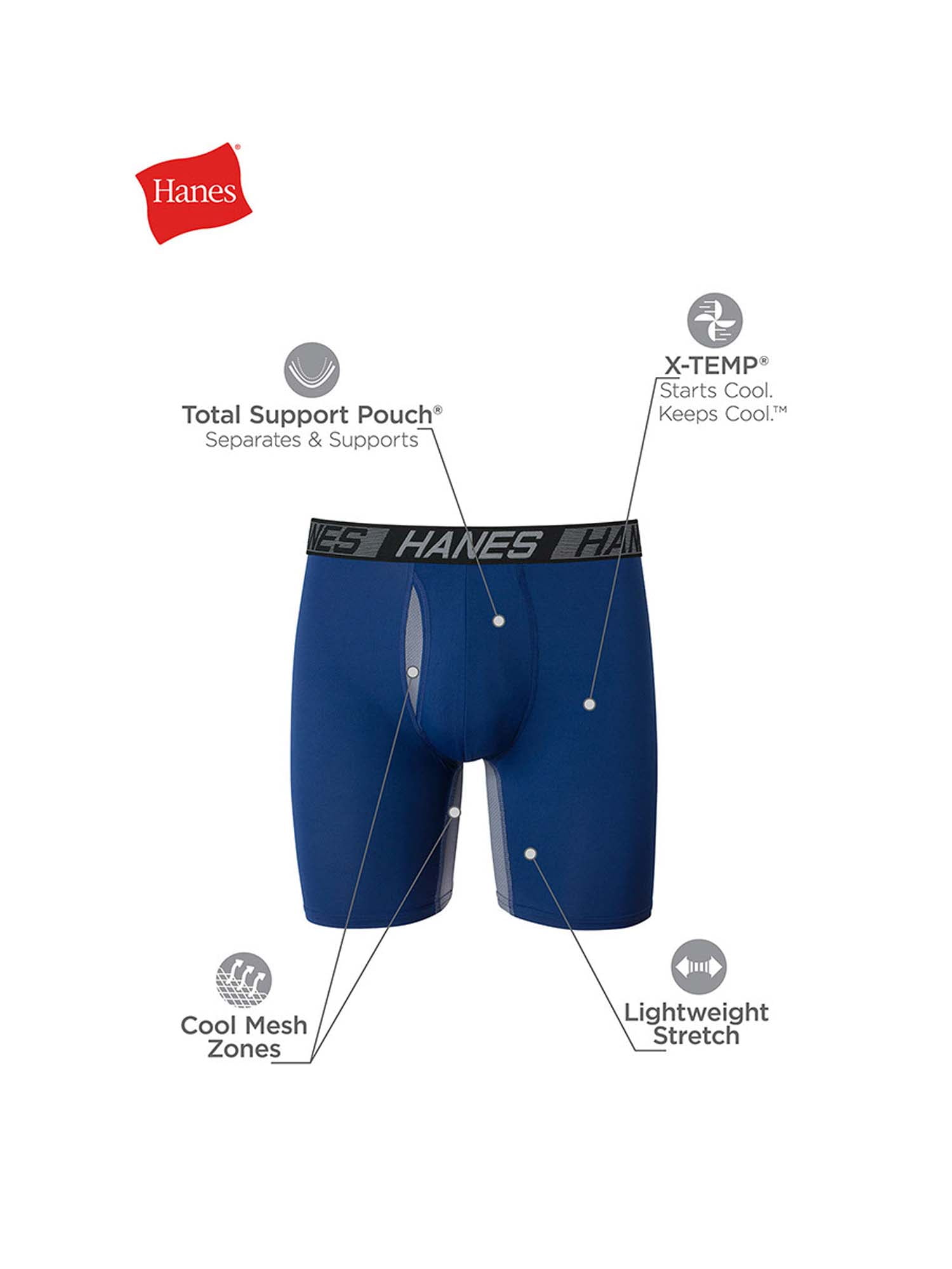Hanes X-Temp Total Support Pouch Men's Long Leg Boxer Briefs, Anti-Chafing  Underwear, 3-Pack 