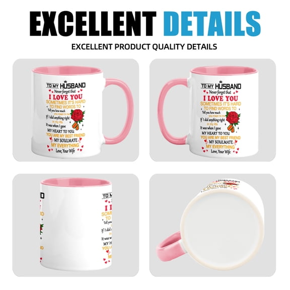 To My Husband I Love You Coffee Mug - 11oz Ceramic Cup, Perfect Anniversary Valentine's Day & Birthday Gift for Him Pink