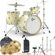 Gretsch Drums Jazz Catalina Club 4 Piece Drum Shell Pro Pack with Sabian Performer Cymbal Set, ChromaCast Hardware and ChromaCast Accessories, White Chocolate (Box 2 of 3)