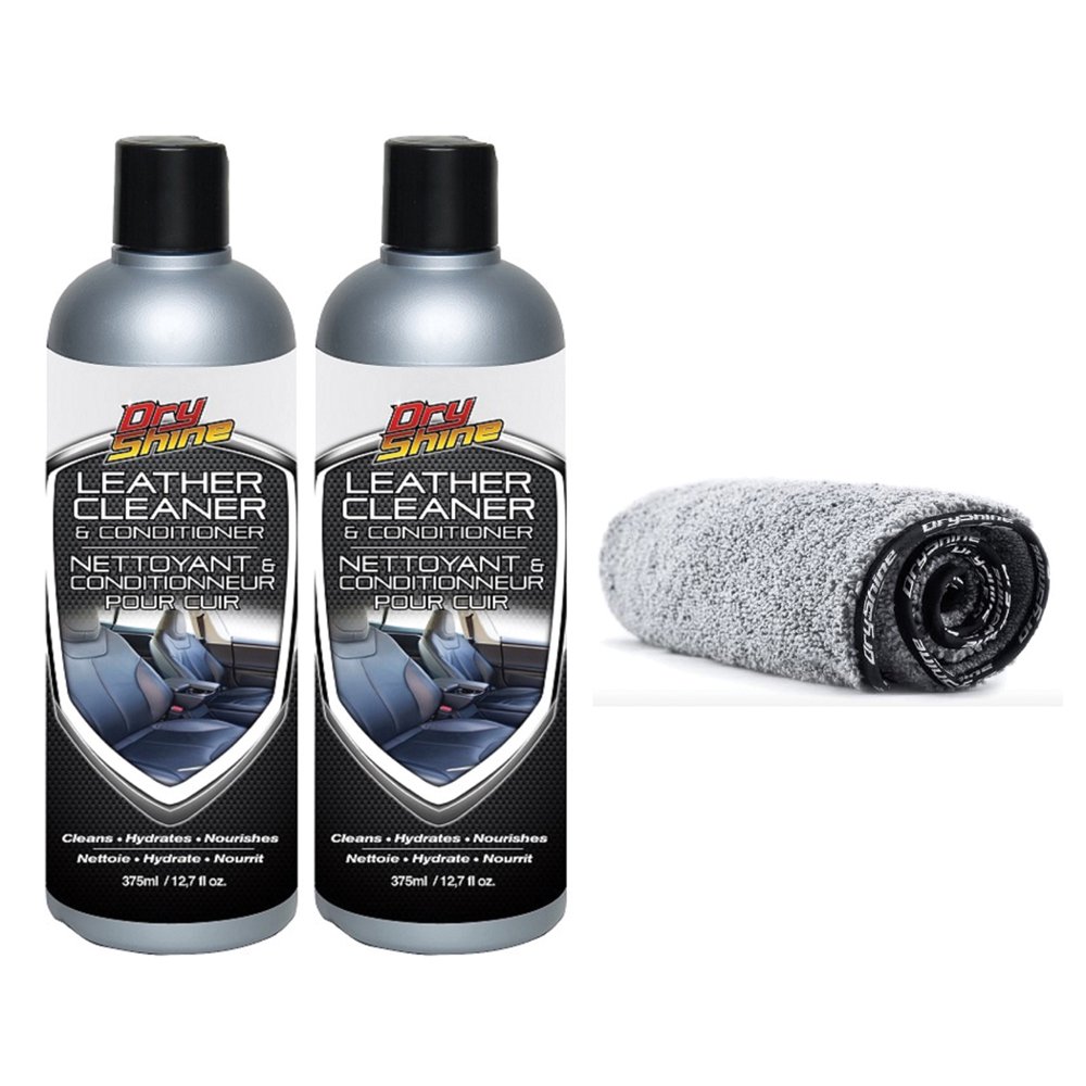 Dry Shine Waterless Car Care 2 Pk Leather Cleaner w/ One Microfiber
