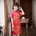 thumbnail image 2 of WhouRiu Girls Casual Summer Princess Dress Floral Graphic Short Sleeve High Neck Cheongsam Kids Comfortable Cute Party Dresses,5-6 Years, 2 of 3