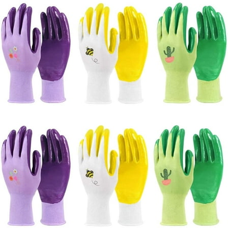 6 Pairs Garden Gloves Women, Nitrile Coated Gardening Gloves for Yard, Cleaning (Medium)