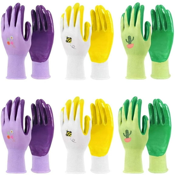 6 Pairs Garden Gloves Women, Nitrile Coated Gardening Gloves for Yard, Cleaning (Medium)