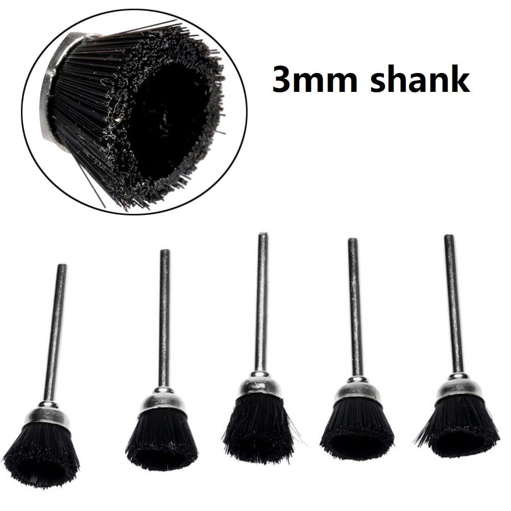 Goodhd 5Pcs 3mm Mandrel Stiff Abrasive Nylon Cup Brush Polishing Wheels