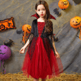 thumbnail image 5 of Vestido de tul con mangas para niñas, disfraz de vampiro para fiesta de carnaval, Purim, color rojo y negro, para Halloween, 14T, 5 of 5