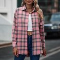 thumbnail image 2 of Women's Oversized Flannel Plaid Shacket Jacket Fashion Print Casual Long Sleeve Turndown Collar Button Shirt Tops Shirts Jacket Coats with Side Pockets Pink,2XL, 2 of 7