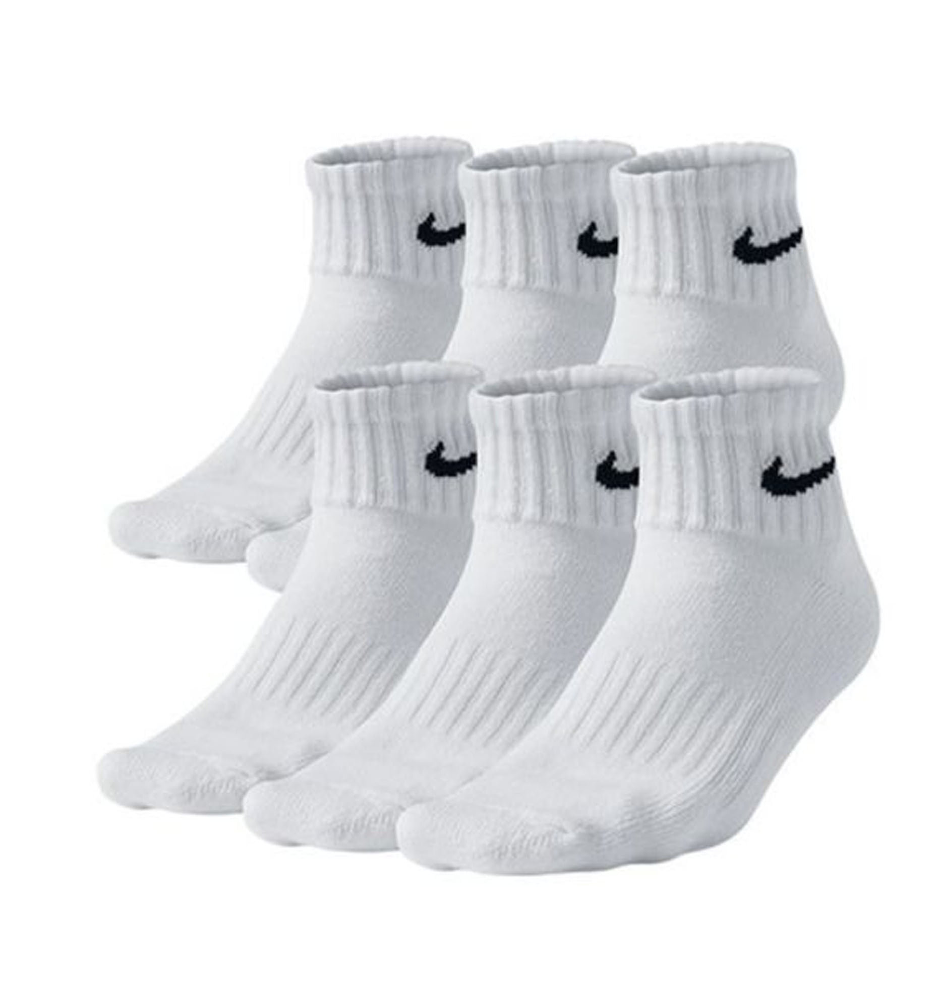Nike Performance Cushioned Quarter White/Black Socks - 6 Pair Pack ...