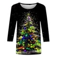 thumbnail image 4 of Ugly Christmas Shirts for Women Funny Shinny Xmas Tree Printed Tees Casual 3/4 Sleeve Merry Christmas Tunic Tops, 4 of 5