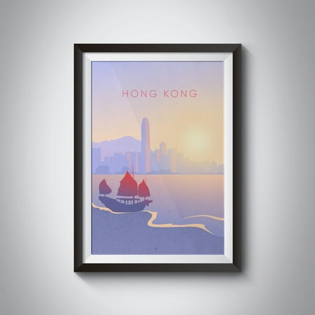 Hong Kong Minimal Travel Poster, Victoria Harbour, Chinese Junk Boat, Hong Kong Print, Wall Art Gift, Kowloon, Star Ferry, Minimal Print Wall Art, Modern Wall Decor, 16x24 UNFRAMED