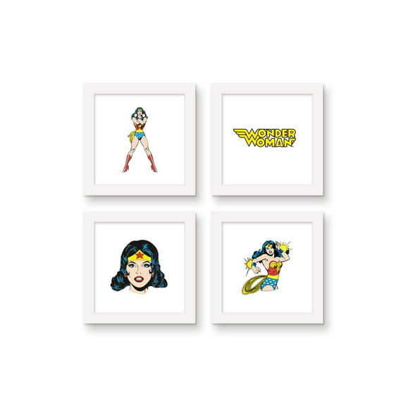Gallery Pops DC Comics Wonder Woman - Classic Wall Art Bundle (4-Pack), White Framed Version, 12" x 12"