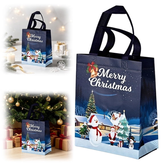 9 Styles 9 Colors Christmas Laminated Non Woven Bags Large Reusable Handheld Bags Xmas Full Decorative Packaging Bags For Holiday Wrapping